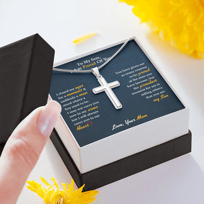 To My Son | I Am Proud Of You - Stainless Steel Cross Necklace