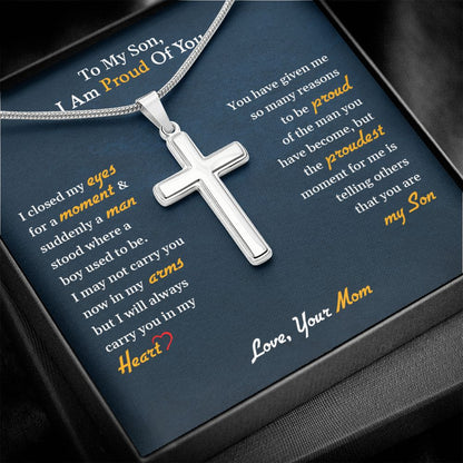 To My Son | I Am Proud Of You - Stainless Steel Cross Necklace