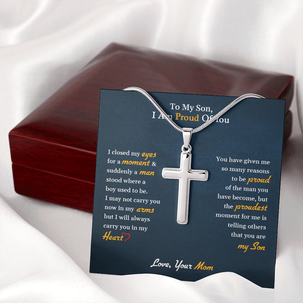 To My Son | I Am Proud Of You - Stainless Steel Cross Necklace