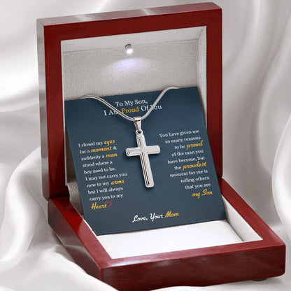 To My Son | I Am Proud Of You - Stainless Steel Cross Necklace